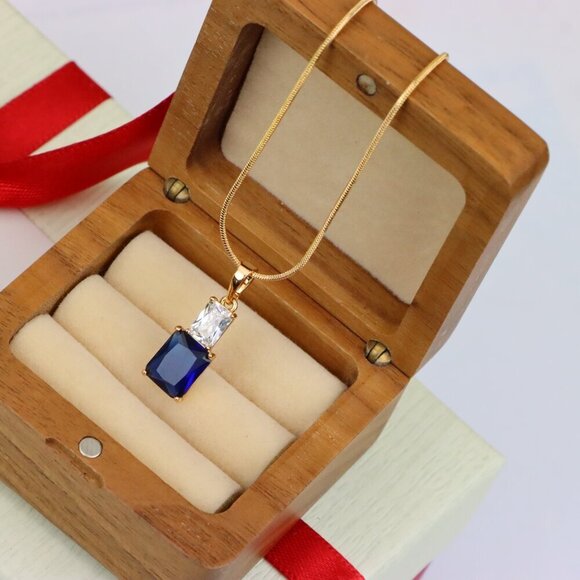 "Royal Blue Pendant with Gold-Plated Finish – Elegant Sparkle Charm, XPPT1807 - Picture 10 of 13